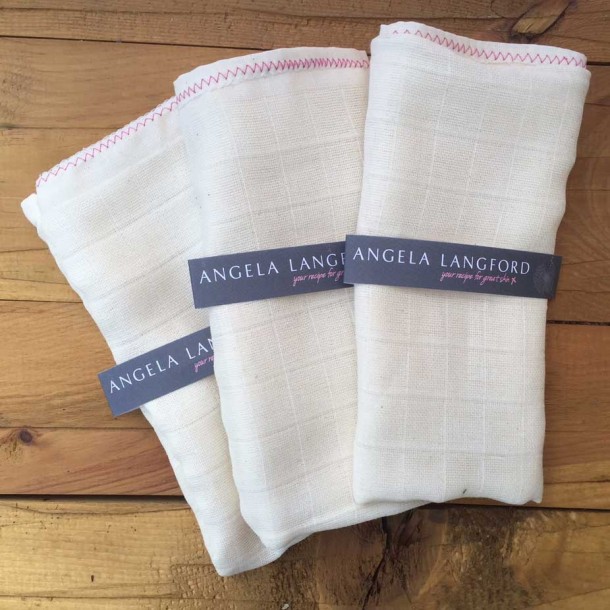hand made organic muslin cloths from Angela Langford Skincare